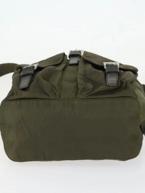 PRADA Backpack Nylon Khaki Silver Auth 166398